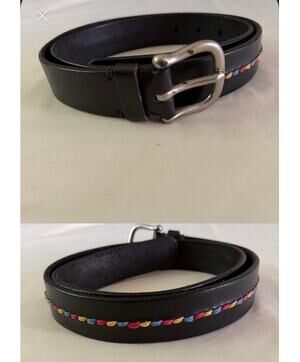 Gap Black Genuine Leather Multicolor Embroidered Belt Sz 34 Y2K 2000s